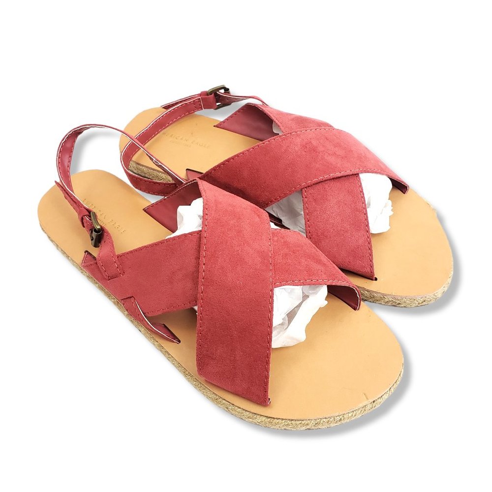 American Eagle Maroon Faux Suede Criss-cross Sling-back Sandals Size 9